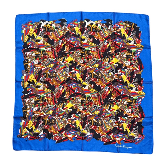 Salvatore Ferragamo Accessories - Salvatore Ferragamo Silk Scarf High Heels Blue Made in Italy 34x34 Inches